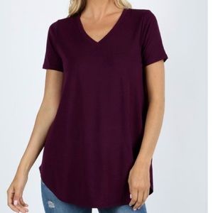 Plum colored- Round Hem V-Neck top